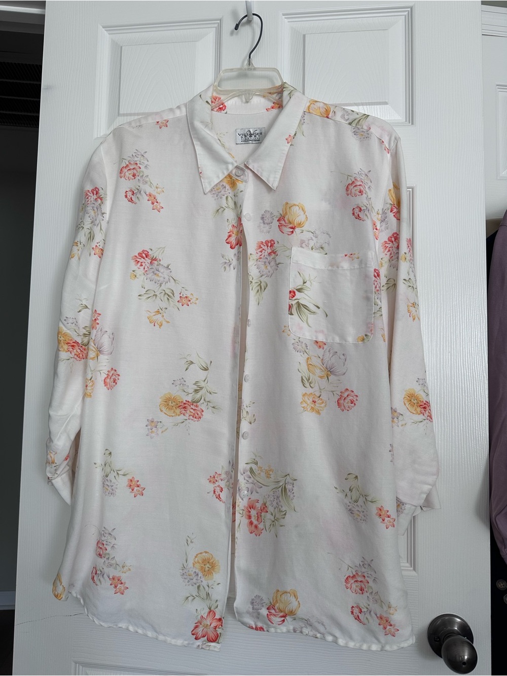 villager Cream Floral Button-Down Shirt with Peach and Yellow Blooms